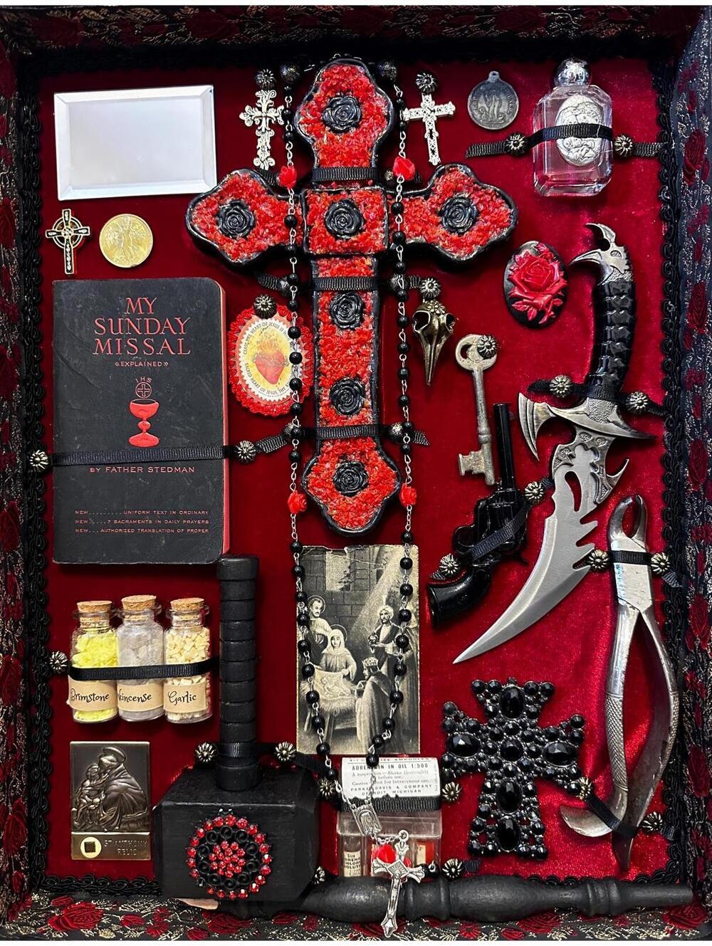 Vampire Slayer Kit Poster, Black and Red 16” x 20” Print Gothic Cross Wall Decor
